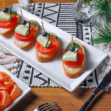 Krockery Large Porcelain Serving Platters, White Plates, Rectangular Serving Trays for Parties, 14.5 Inch, Set of 4