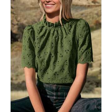 PRETTYGARDEN Summer Tops for Women 2025 Trendy Short Sleeve Eyelet Embroidered Dressy Casual Blouse ...