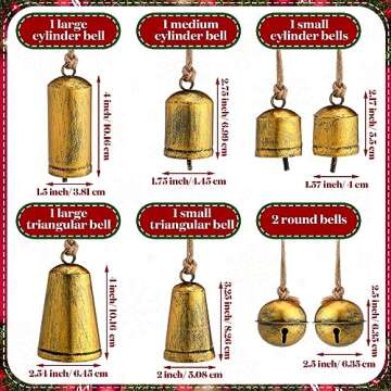 Fiada 8 Pcs Christmas Bells Set Harmony Jingle Bells Cow Bells Vintage Christmas Bell Decor Decorati...