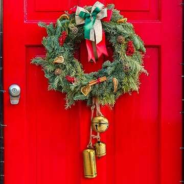 Fiada 8 Pcs Christmas Bells Set Harmony Jingle Bells Cow Bells Vintage Christmas Bell Decor Decorative Bells Oversized Christmas Ornaments Rustic Vintage Christmas Bell Decor