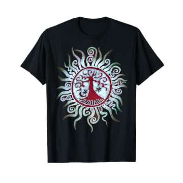 Artistic Sun & Moon Mandala Tree Design T-Shirt for Nature Lovers