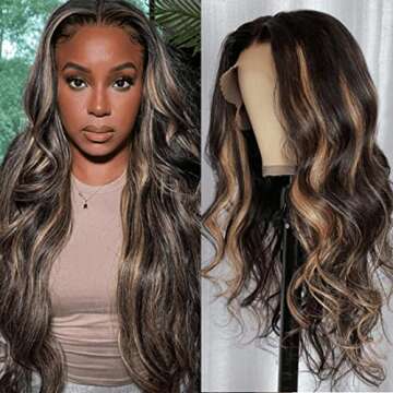 UNICE 12A Chocolate Brown Blonde Body Wave 13x4 Lace Front Wigs Human Hair Balayage Highlights Glueless Frontal Wigs Pre Plucked with Baby Hair Natural Hairline 150% Density 20inch