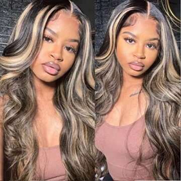UNICE 12A Chocolate Brown Blonde Body Wave 13x4 Lace Front Wigs Human Hair Balayage Highlights Glueless Frontal Wigs Pre Plucked with Baby Hair Natural Hairline 150% Density 20inch