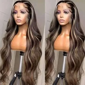 UNICE 12A Chocolate Brown Blonde Body Wave 13x4 Lace Front Wigs Human Hair Balayage Highlights Glueless Frontal Wigs Pre Plucked with Baby Hair Natural Hairline 150% Density 20inch