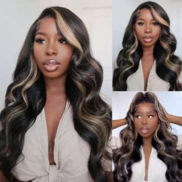 UNICE 12A Chocolate Brown Blonde Body Wave 13x4 Lace Front Wigs Human Hair Balayage Highlights Glueless Frontal Wigs Pre Plucked with Baby Hair Natural Hairline 150% Density 20inch