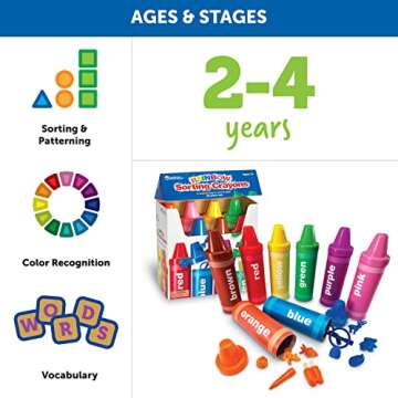 Learning Resources Rainbow Sorting Crayons - 56 Pieces, Ages 3+ Kids Crayons, Early Color Recognition & Sorting, Toddler Sort and Stacking Toys