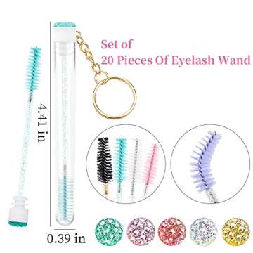 Mekupeu 20 Pcs Mascara Wand Tube Set Diamond Key Chain Tube Empty Mascara Brushes Eyelash Spoolies Brush Makeup Tool Applicator (Mixed 5 color)