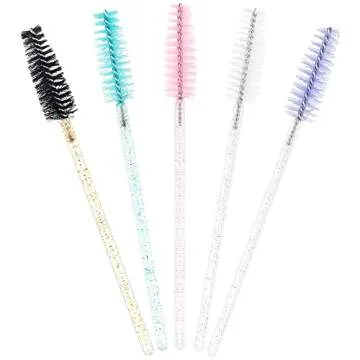 Mekupeu 20 Pcs Mascara Wand Tube Set Diamond Key Chain Tube Empty Mascara Brushes Eyelash Spoolies Brush Makeup Tool Applicator (Mixed 5 color)