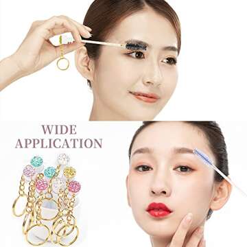 Mekupeu 20 Pcs Mascara Wand Tube Set Diamond Key Chain Tube Empty Mascara Brushes Eyelash Spoolies Brush Makeup Tool Applicator (Mixed 5 color)