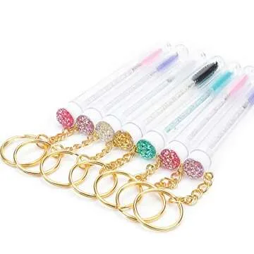 Mekupeu 20 Pcs Mascara Wand Tube Set Diamond Key Chain Tube Empty Mascara Brushes Eyelash Spoolies Brush Makeup Tool Applicator (Mixed 5 color)