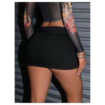 Floerns Women's Casual Buckled Belt Drop Waist Straight Denim Mini Skirt