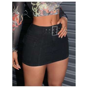 Floerns Women's Casual Buckled Belt Drop Waist Straight Denim Mini Skirt