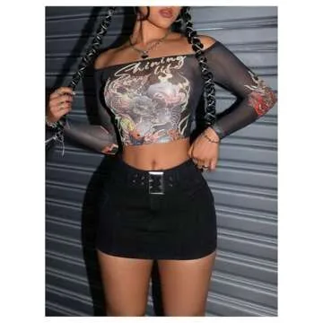 Floerns Women's Casual Buckled Belt Drop Waist Straight Denim Mini Skirt