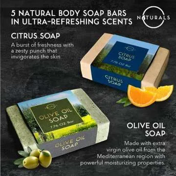 O Naturals 5PC Mens Soap Gift Sets, Gifts for Men, Organic Bar Soap for Men, Mens Gift Set Exfoliating Soap Cedarwood & Mint, Mens Bar Soap in Citrus, Olive Oil, African Black Soap, Soap Gifts For Men