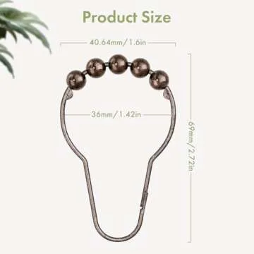 Amazer Shower Curtain Hooks, Decorative Bronze Shower Curtain Hooks,Stainless Steel Rust-Resistant Shower Hooks for Curtains-Set of 12