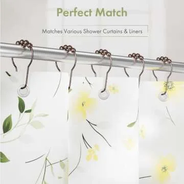 Amazer Shower Curtain Hooks, Decorative Bronze Shower Curtain Hooks,Stainless Steel Rust-Resistant Shower Hooks for Curtains-Set of 12