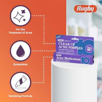 Rugby Benzoyl Peroxide Acne Gel, 10% - 3 Pack