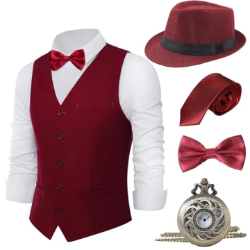 Stylish BABEYOND 1920s Mens Gatsby Gangster Vest Costume Set with Fedora Hat