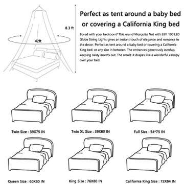 Bed Canopy with Lights,Mosquito Net Bed Canopy for Girls Canopy Bed Curtains Full Queen Size from Ceiling,Dome Mosquito Netting Bed Tent Twin Girls Princess Canopy King Bed Decor