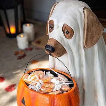 ESAAH Ghost Dog Candy Bowl Holder,Halloween Dog Pumpkin Candy Basket,Halloween Dog Cat Ornaments with Candy Bowl Halloween Pumpkin Snack Bowl Stand for Trick Or Treat Indoor Outdoor Decorations