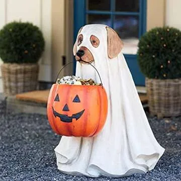 ESAAH Ghost Dog Candy Bowl Holder,Halloween Dog Pumpkin Candy Basket,Halloween Dog Cat Ornaments with Candy Bowl Halloween Pumpkin Snack Bowl Stand for Trick Or Treat Indoor Outdoor Decorations