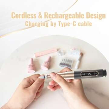 Denabuty Nail Drill Cordless, Electric Nail File 12 in 1 with LED Display, Nail Drill Machine Profes...