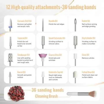 Denabuty Nail Drill Cordless, Electric Nail File 12 in 1 with LED Display, Nail Drill Machine Professional Portable Rechargeable E File for Gel Acrylic Manicure Pedicure Set with 5 Speeds Black