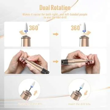 Denabuty Nail Drill Cordless, Electric Nail File 12 in 1 with LED Display, Nail Drill Machine Professional Portable Rechargeable E File for Gel Acrylic Manicure Pedicure Set with 5 Speeds Black