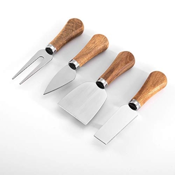 4 Piece Cheese Knives Set with Wooden Handle, Mini Steel Stainless Cheese knife set for Charcuterie ...