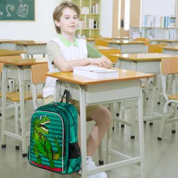 AGSDON 3PCS Dinosaur Backpack for Boys, 16" little Kid Dinosaur Preschool School Bookbag and Lunch B...