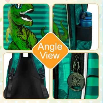 AGSDON 3PCS Dinosaur Backpack for Boys, 16" little Kid Dinosaur Preschool School Bookbag and Lunch Box