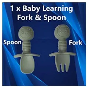 Mutualproducts 10 Pcs Baby Utensils – Silicone Baby Spoons and Forks for Self Feeding – Suction Plate - Anti-Choke Baby Feeding Supplies – Baby Led Weaning Set with Bibs – Great Gift Set (Green)