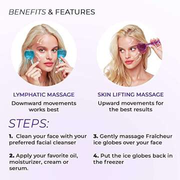 FRAÎCHEUR ICE Globes | Frozen Cryo Roller for Cold Facial Massage | Skincare Cooling Glass Massager with Anti-Freeze Liquid Inside | Reduce Puffiness, Pores (Pink with Glitters)