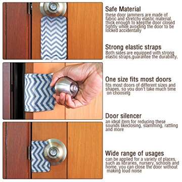 6 Pieces Door Silencer Door Jammer Door Closer Cushion with Elastic Straps Nursery Door Stopper for Reducing Noise Quiet Doors (Grey V-Shaped)