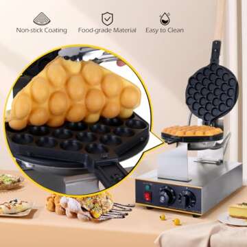Dyna-Living Bubble Waffle Maker Commercial Egg Puff Waffle Iron Machine, 1400W Electric Stainless St...