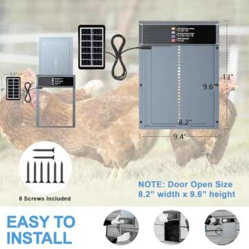 NyPots Solar Powered Automatic Chicken Coop Door with LCD Display & Timer