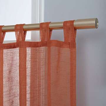 KOUFALL Terracotta Sheer Curtains 84 Inches Long for Living Room 2 Panels Set Tab Top Linen Woven Te...