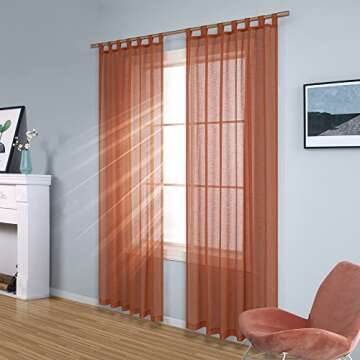 KOUFALL Terracotta Sheer Curtains 84 Inches Long for Living Room 2 Panels Set Tab Top Linen Woven Textured Light Filtering Semi Transparent Rust Colored Curtains for Bedroom Girls 52x84 Inch Length