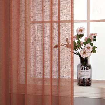 KOUFALL Terracotta Sheer Curtains 84 Inches Long for Living Room 2 Panels Set Tab Top Linen Woven Textured Light Filtering Semi Transparent Rust Colored Curtains for Bedroom Girls 52x84 Inch Length