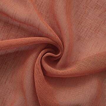 KOUFALL Terracotta Sheer Curtains 84 Inches Long for Living Room 2 Panels Set Tab Top Linen Woven Textured Light Filtering Semi Transparent Rust Colored Curtains for Bedroom Girls 52x84 Inch Length