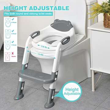 Toilet Potty Training Seat with Step Stool Ladder,711TEK Potty Training Toilet for Kids Boys Girls Toddlers-Comfortable Safe Potty Seat with Anti-Slip Pads Ladder(Grey)