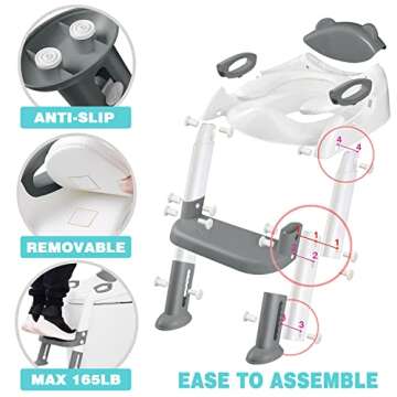 Toilet Potty Training Seat with Step Stool Ladder,711TEK Potty Training Toilet for Kids Boys Girls Toddlers-Comfortable Safe Potty Seat with Anti-Slip Pads Ladder(Grey)