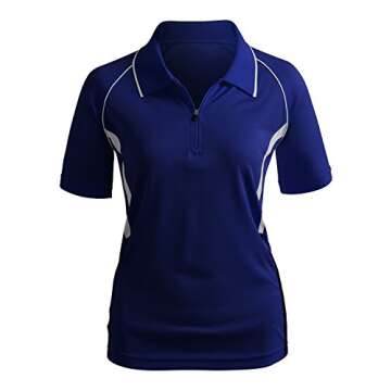 CLOVERY Functional Coolmax Moisture Wicking Short Sleeve Zipup Polo Shirt Cobalt 3XL