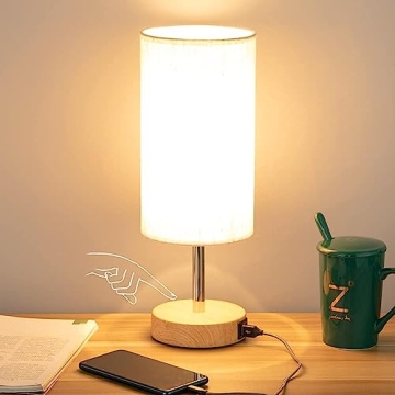 Yarra-Decor Touch Control Bedside Lamp with USB Port - 3 Way Dimmable LED Light