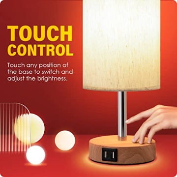 Yarra-Decor Touch Control Bedside Lamp with USB Port & Dimmable LED