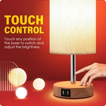 Yarra-Decor Touch Control Bedside Lamp with USB Port & Dimmable LED