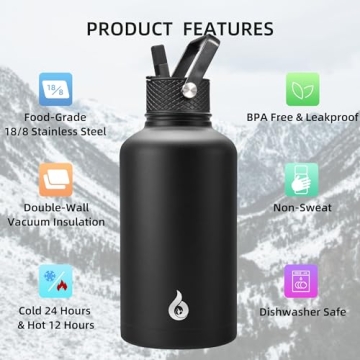 Insulated 64oz Water Bottles with Straw & Handle