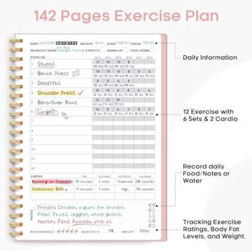 Fitness Workout Journal for Women & Men, A5(5.5" x 8.2") Workout Log Book Planner for Tracking, Prog...