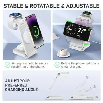 GEJIUCAI Magnetic Wireless Charger Stand, 3 in 1 Foldable Wireless Charging Station, Travel Charger for Multiple Devices for iPhone 16 15 14 13 12 Series, Apple Watch Ultra/SE/9/8/7/6/5/4/3/2, AirPods