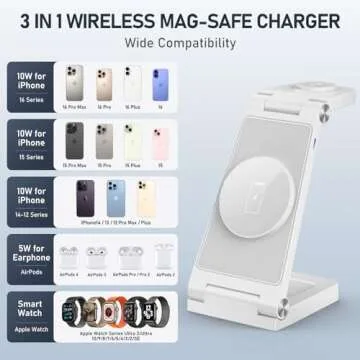 GEJIUCAI Magnetic Wireless Charger Stand, 3 in 1 Foldable Wireless Charging Station, Travel Charger for Multiple Devices for iPhone 16 15 14 13 12 Series, Apple Watch Ultra/SE/9/8/7/6/5/4/3/2, AirPods